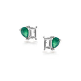 Double Cut Silver Earrings, White Rhodium, Natural Green Agate  + Give Joy Gift